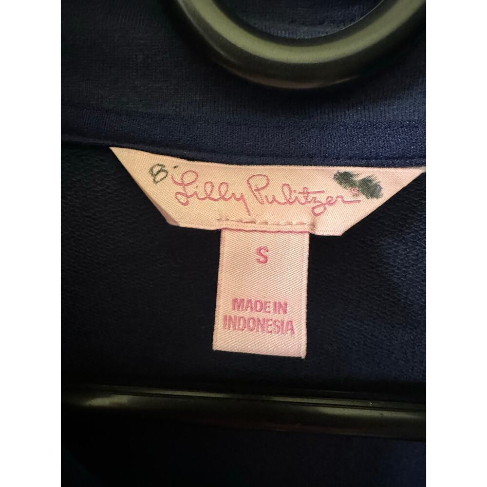 Lilly Pulitzer Skipper Popover Small Navy Blue Crochet Lace Quarter Zip Pullover - Picture 7 of 7